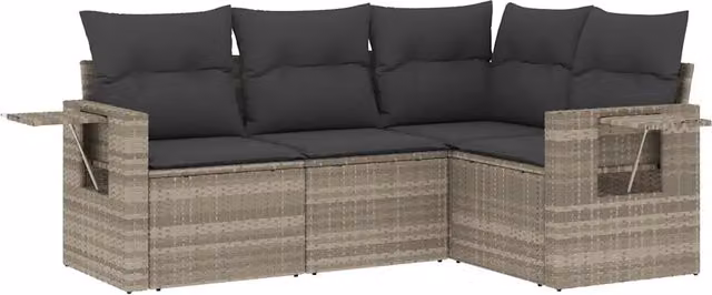 Set Divano da Giardino 4pz | Set Salotto da Giardino con Cuscini Grigio Chiaro Polyrattan