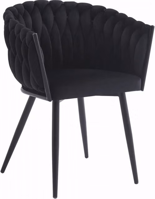 Sedia trapuntata in velluto nero Valora MAYAN in stile moderno L: 55 cm, P: 48 cm, H: 79 cm