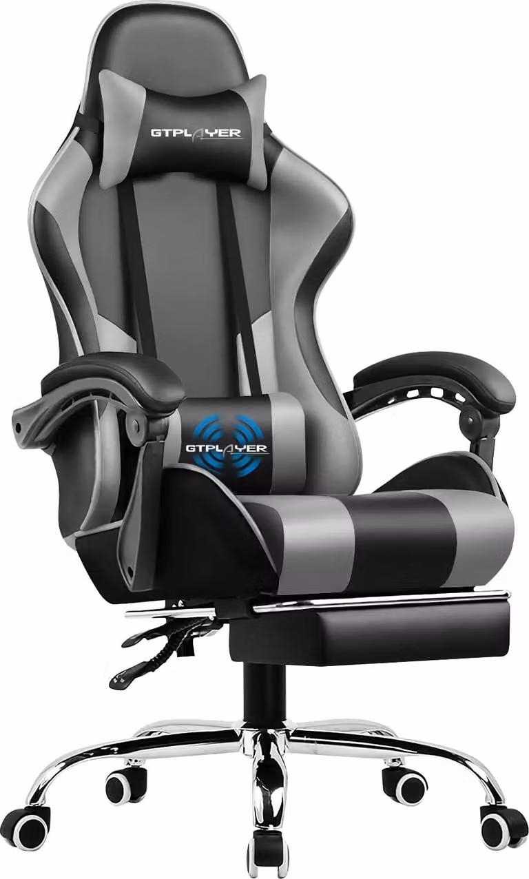 GTPLAYER Sedia da ufficio Sedia da gioco Poltrona da gioco massaggiante Sedia da gioco ergonomica con poggiapiedi, poggiatesta cuscino lombare massaggiante, sedia da gioco imbottita, sedia girevole