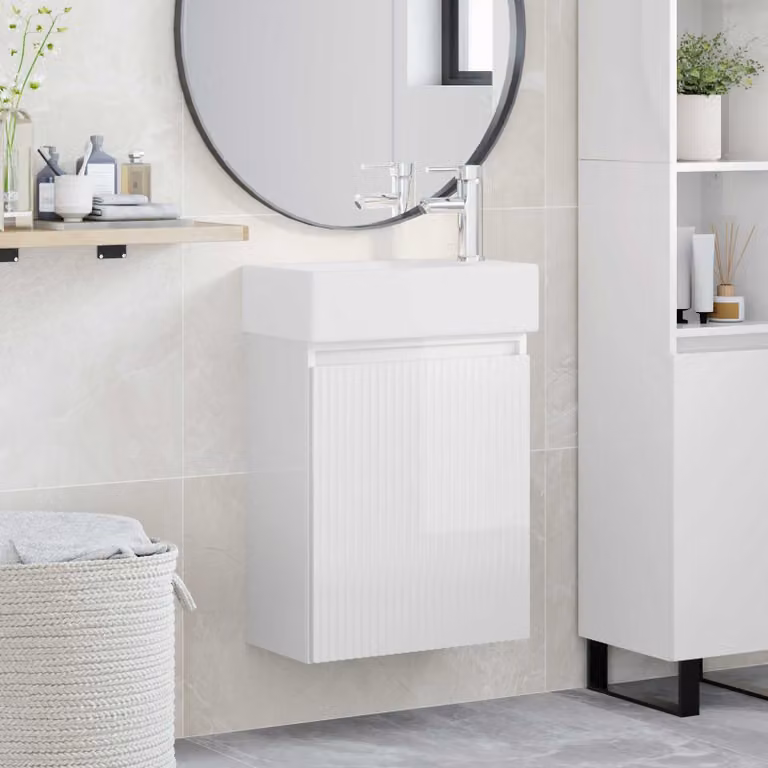Mobile bagno vidaXL con rubinetto Bianco Lucido L: 45,5 cm, P: 22,5 cm, H: 84 cm
