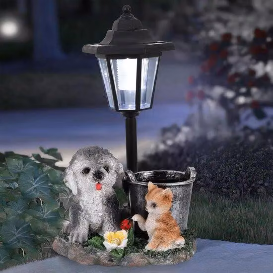 Illuminazione solare per il giardino, statuina decorativa a forma di cane, impermeabile, realizzata in resina sintetica, ideale per giardino, terrazza e cortile.