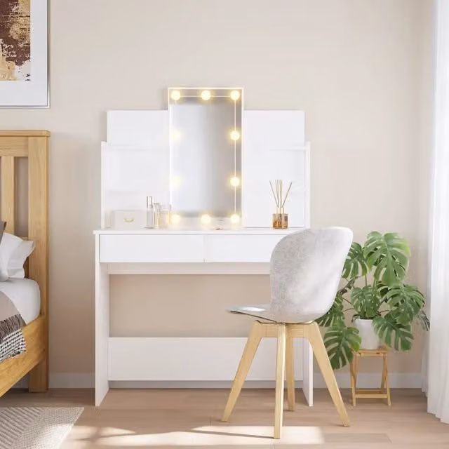 Toeletta Hollywood con Luci LED bianca vidaXL L: 96 cm, P: 40 cm, H: 142 cm