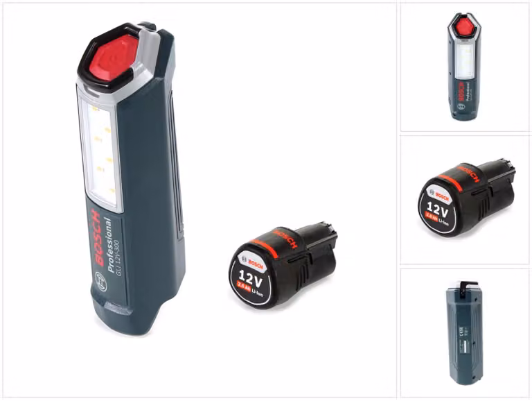 Bosch Professional GLI 12V-300 Lampada a batteria + 1x Batteria GBA 12 V 2,0 Ah - senza caricabatterie