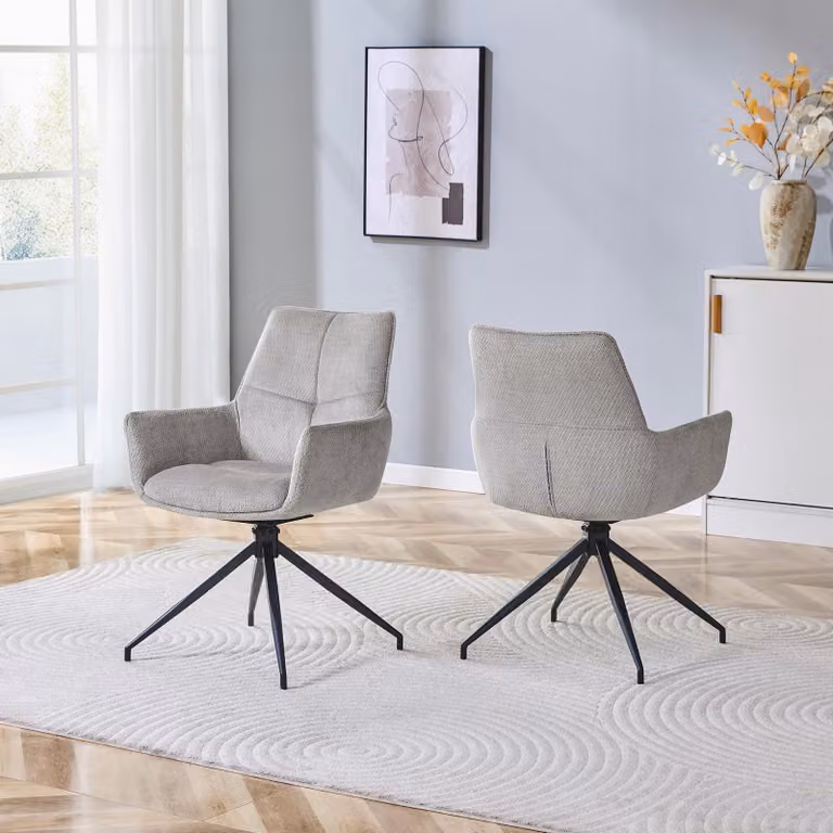 Set di due sedie girevoli, rivestite in tessuto, con gambe in metallo, girevoli a 360°, con tessuto traspirante (colore: nero, grigio)