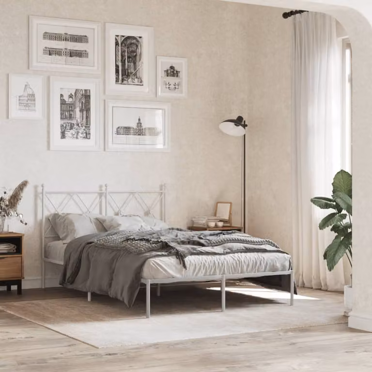 vidaXL Giroletto con Testiera in Metallo Bianco L/P/H: 120 x 200 x 90,5 cm