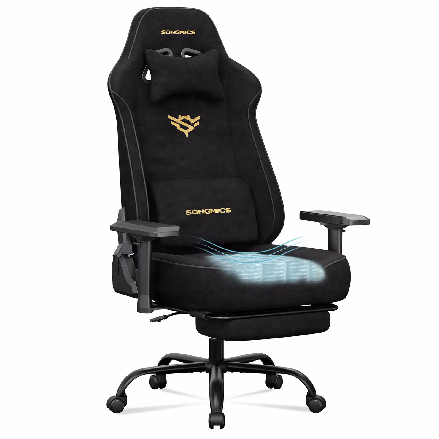 Sedia gaming ergonomica scamosciata con poggiapiedi, 72x72x(125-135)cm / Nero Inchiostro