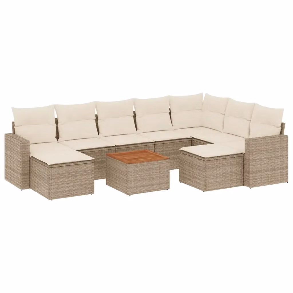 Set Divano da Giardino 10 Pezzi vidaXL in Polyrattan con Cuscini Beige e Tavolino da Esterno – 2