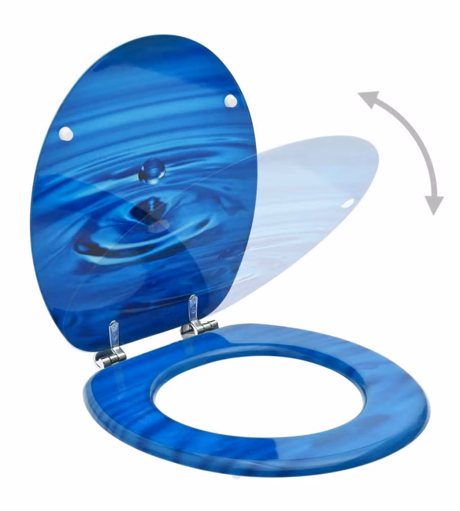 Tavolette WC con Coperchi 2 pz in MDF Blu Design Goccia d'Acqua