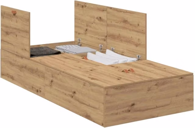 Letto singolo | Letto per adulti | Struttura letto con contenitore Rovere artigianale 100 x 200 cm