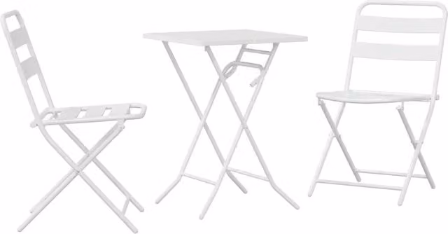 Set Bistro da Giardino 3 pz Bianco in Acciaio Inox con Piano Pieghevole