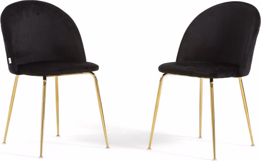 Set di 2 sedie da pranzo imbottite, gambe in metallo, design elegante per cucina, sala da pranzo, bar e ristoranti SARA - Nero/Oro