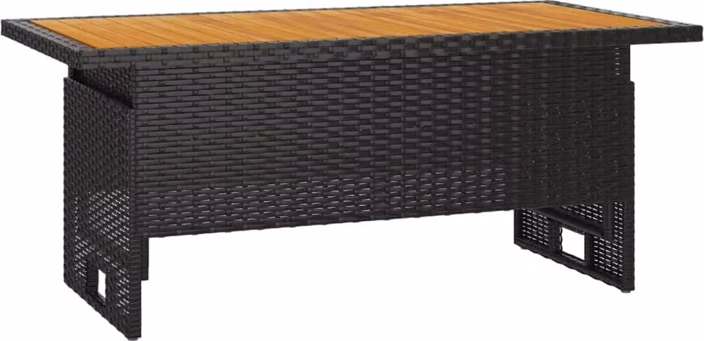 Tavolo Giardino Nero 100x50x43/63cm Massello Acacia Polyrattan