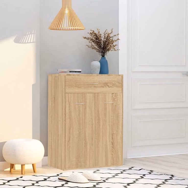 Scarpiera moderna vidaXL in legno color rovere con ante a battente e ripiani, L: 60 cm, P: 35 cm, H: 84 cm