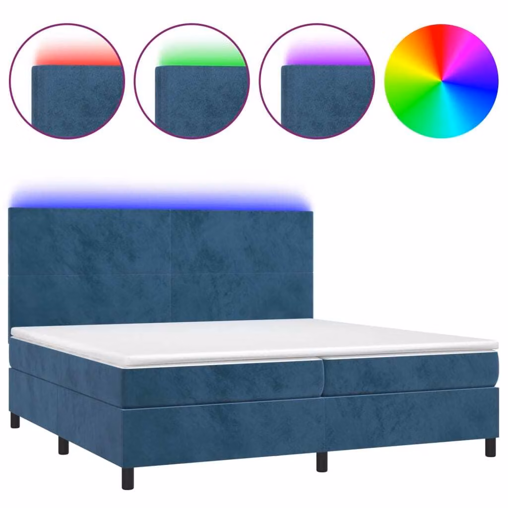 Letto a Molle con Materasso e LED Blu Scuro 200x200 cm