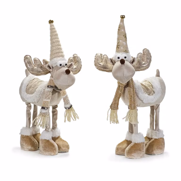 Vestiamo Casa Gran Natale Renna Natalizia Decorativa con Cappello e Sciarpa Beige Altezza: 51 cm