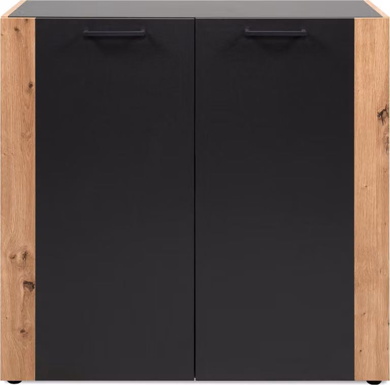 Calicosy - Comò 2 porte con piedi neri, decorazione grigio antracite e rovere artigianale L89 cm - LUMA