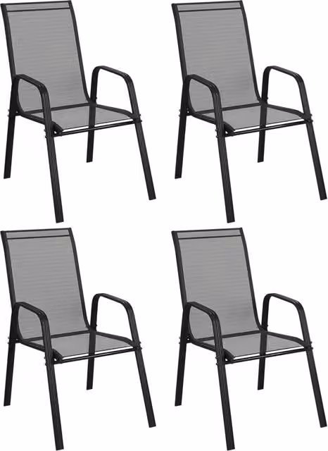 Set di 4 sedie da giardino impilabili con braccioli in metallo e tessuto textilene, nero
