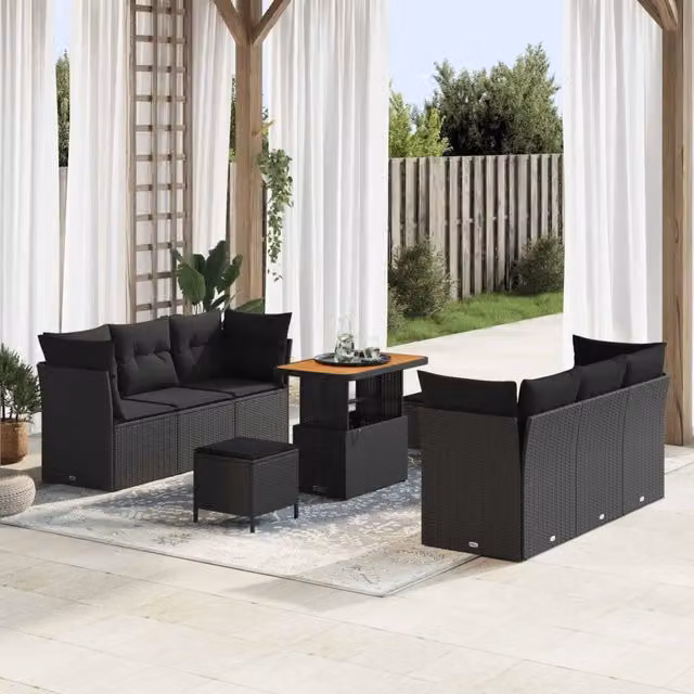 Set Divano da Giardino 9 pz Nero polyrattan 3361439
