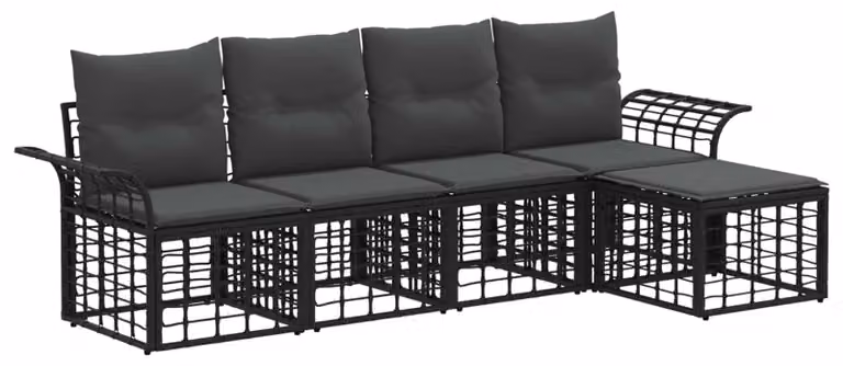 Set di divani da esterno 5 pcs Nero e Grigio scuro Poliestere