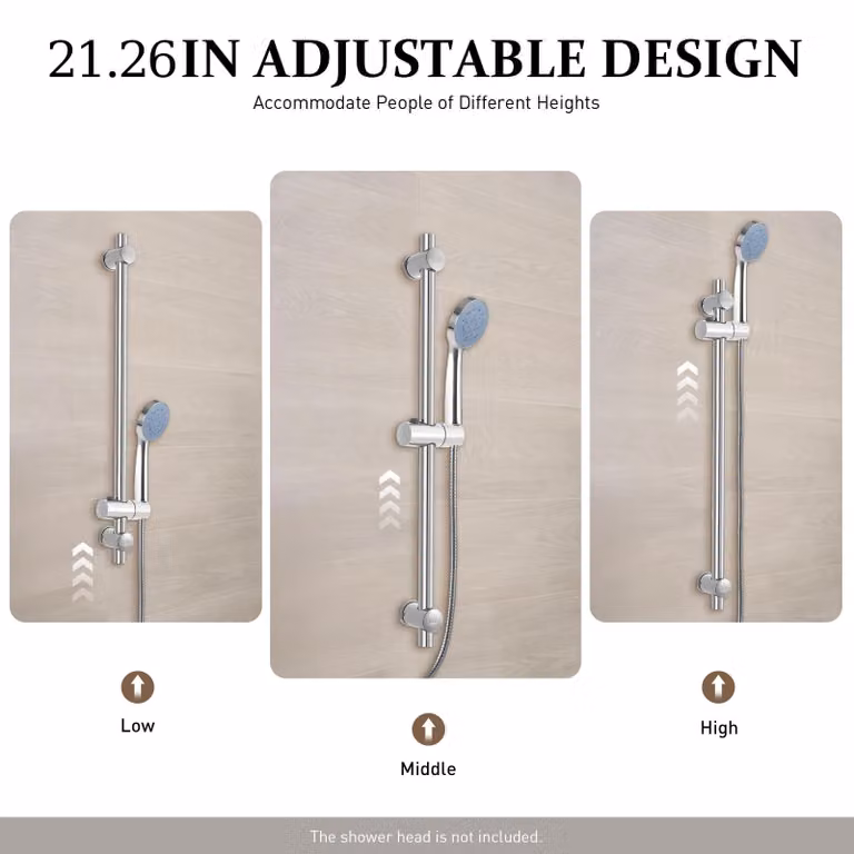 Guida scorrevole per doccia, acciaio inossidabile, regolabile in altezza, colore grigio chiaro, 66 cm, colore grigio chiaro, 66 cm