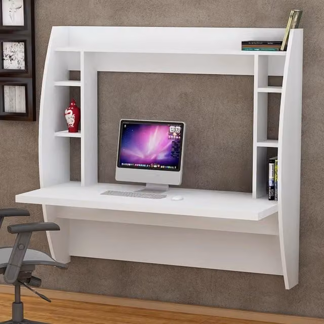 Scrivania da ufficio moderna DMORA in legno bianco L: 124 cm, P: 55 cm, H: 120 cm – 1