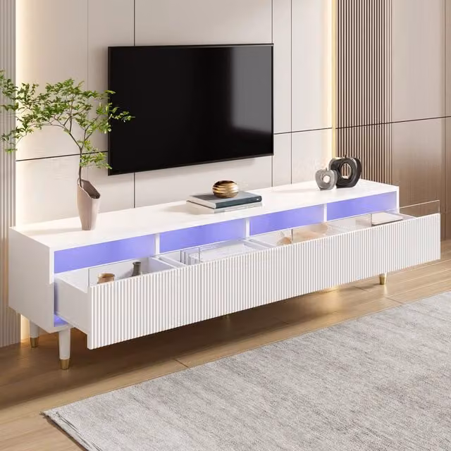 Mobile TV Modern REDOM Bianco con 4 Cassetti in MDF, L: 178 cm, P: 35 cm, H: 45 cm