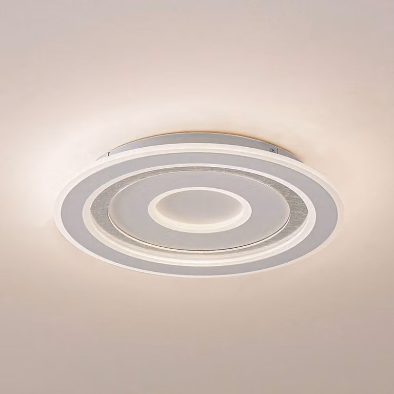 Plafoniera a LED Lorvik Lindby, dimmerabile, Bianco / Opale, Soggiorno / Sala da pranzo, Metallo, Moderno, Plafoniera LED
