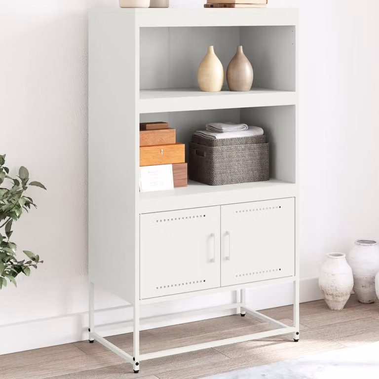 vidaXL Credenza in Stile Industrial in Metallo Bianco con Ripiani Interni e Ante a Battente L/P/H: 68,5 x 38,5 x 123,5 cm