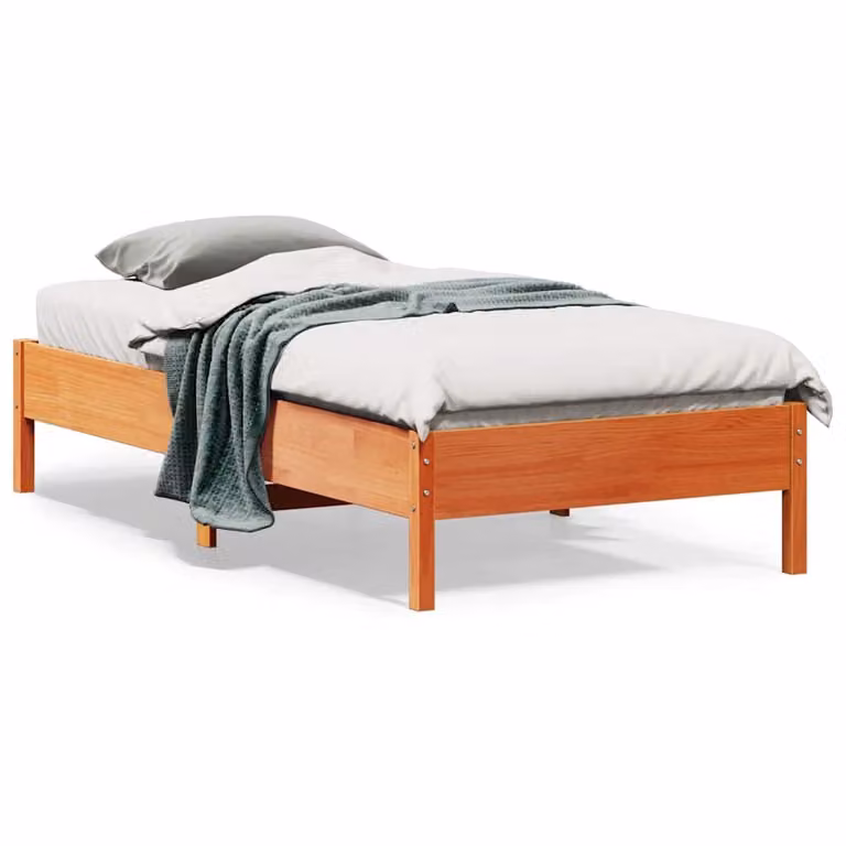Letto in legno di pino vidaXL color marrone cera con doghe fisse e struttura rigida L/P/H: 195.5 x 80 x 80.5 cm
