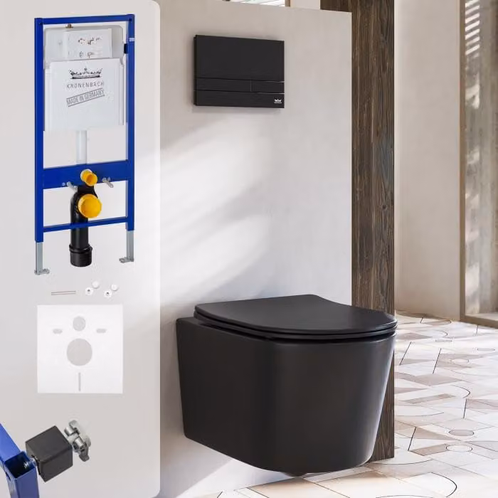 Kronenbach, vaso sospeso a muro, senza brida, set completo, design slim
