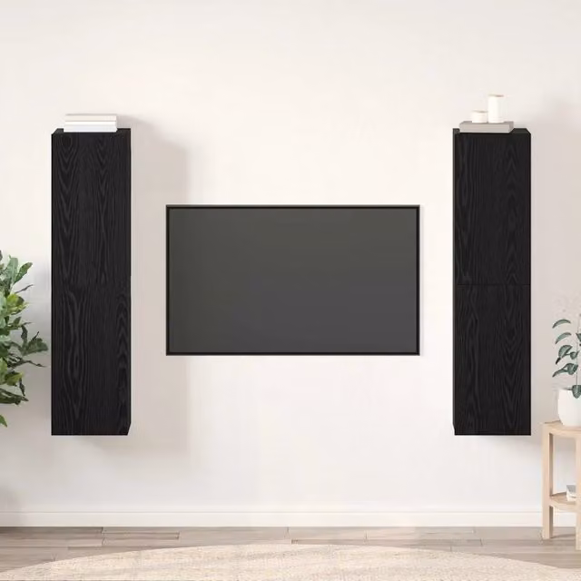 Set mobile TV Montaggio a parete-Credenza per TV Rovere Nero Legno multistrato 798597