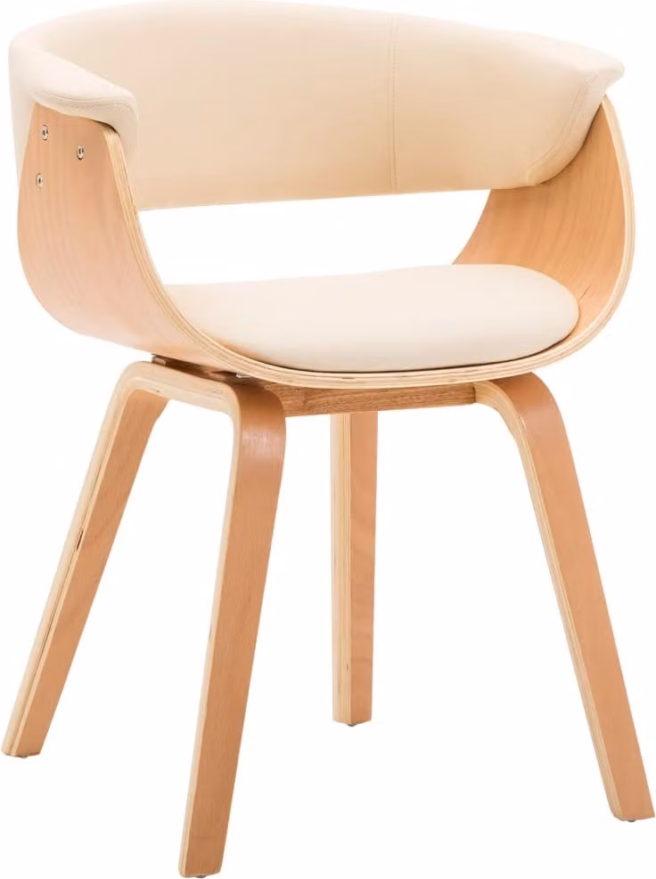 The Living Store Sedia da pranzo in legno curvato color crema e Pelle finta