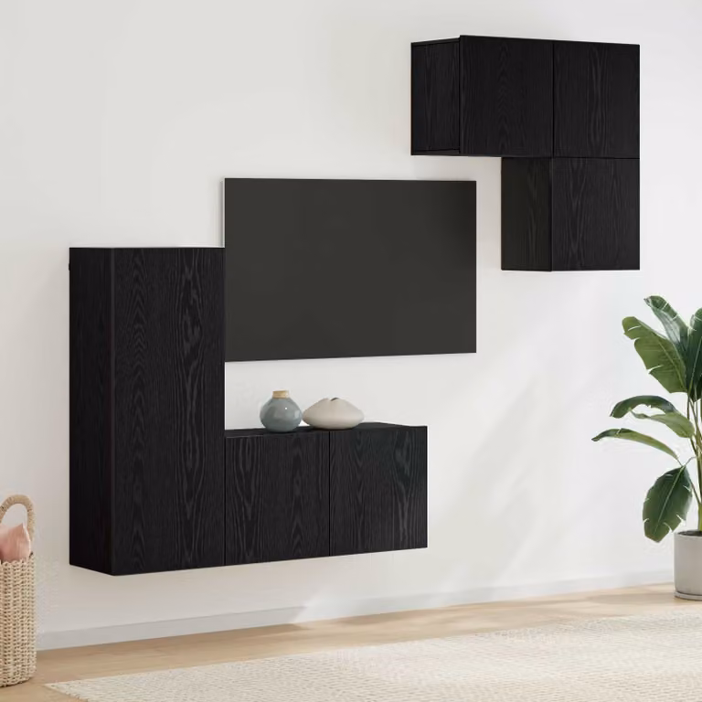 Mobile TV moderno vidaXL in legno color rovere nero per soggiorno L: 102 cm, H: 80 cm, P: 30 cm