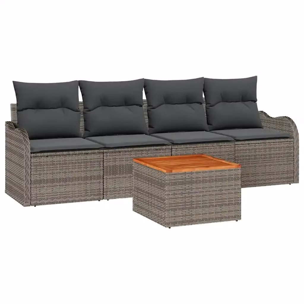 Set Divano da Giardino vidaXL 5 Pezzi Grigio con Cuscini e Tavolino in Polyrattan e Acciaio – 2