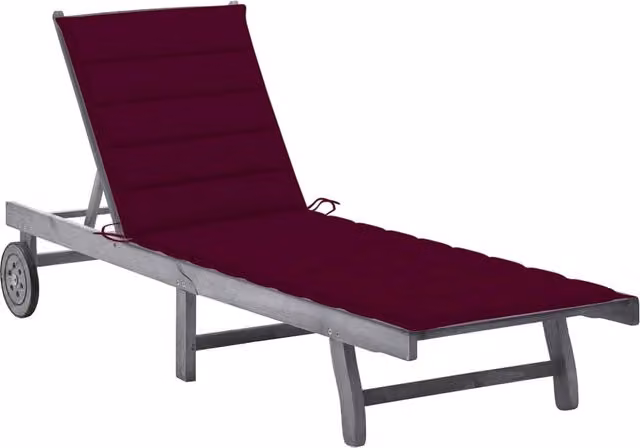 Lettino prendisole Outsunny in legno di acacia con cuscino grigio per giardino e terrazzo
