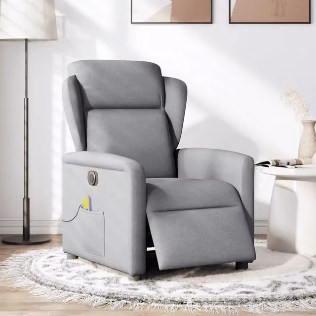 Poltrona Reclinabile Elettrica con Massaggio in Tessuto Grigio per il Relax in Soggiorno