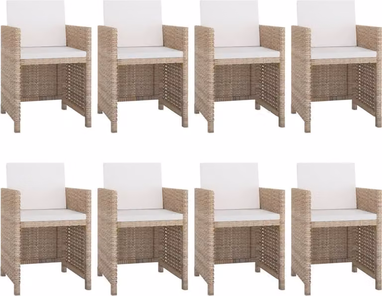 Set da Pranzo da Giardino 9 pz con Cuscini in Polyrattan Beige