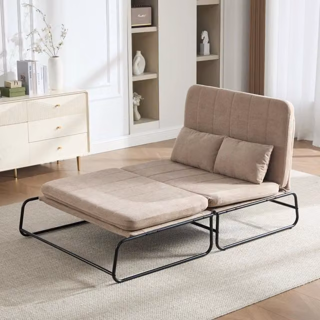 Divano letto trasformabile in ciniglia; colore kaki; 104x85x92 cm