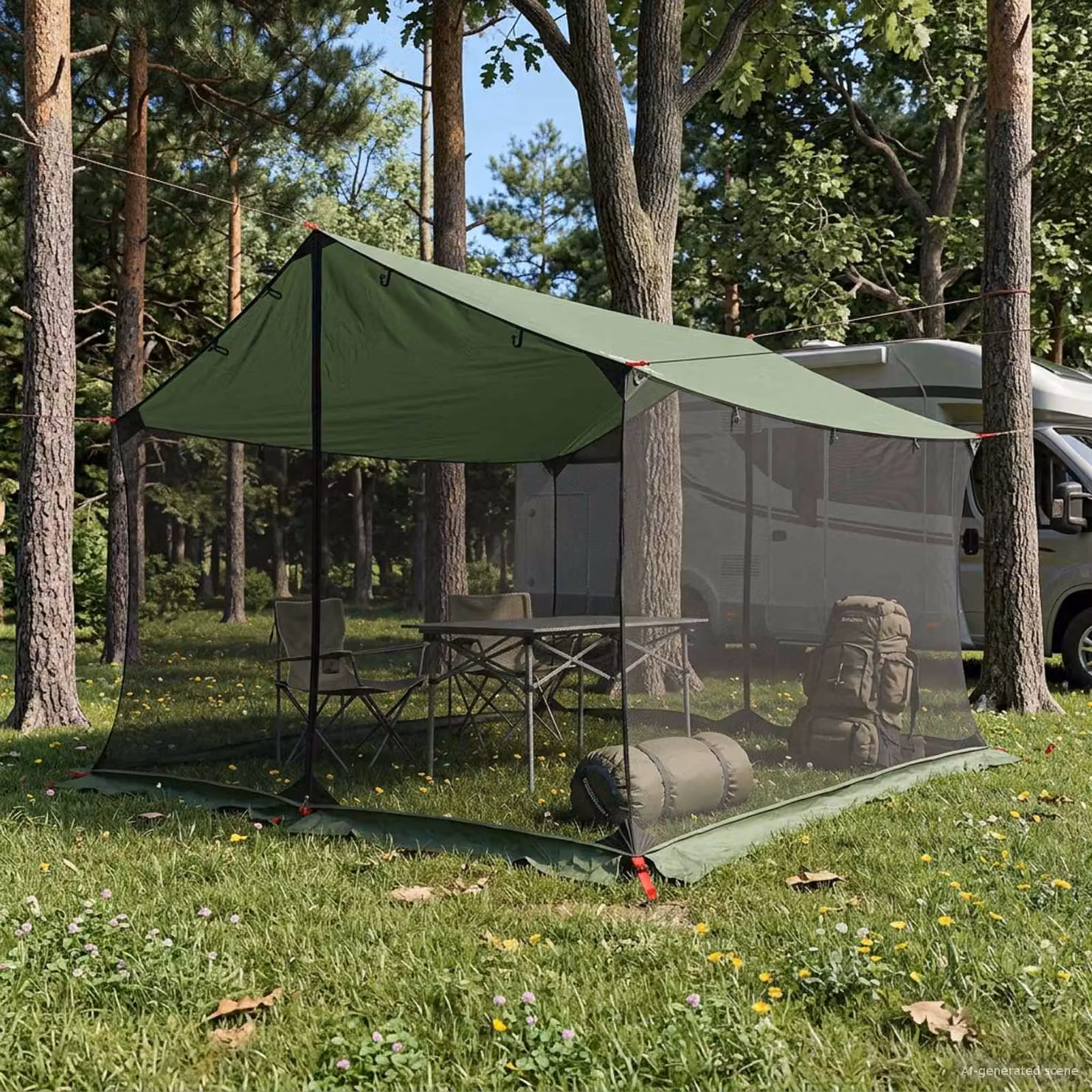 Telo da campeggio vidaXL con pareti in rete verde L: 340 cm, P: 260 cm, H: 220 cm