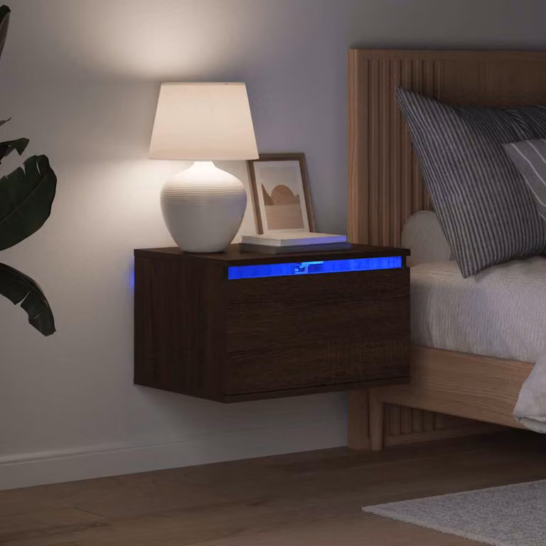 vidaXL Comodino da parete moderno con luci LED integrate in legno Rovere Marrone L: 36 cm, P: 30 cm, H: 50 cm