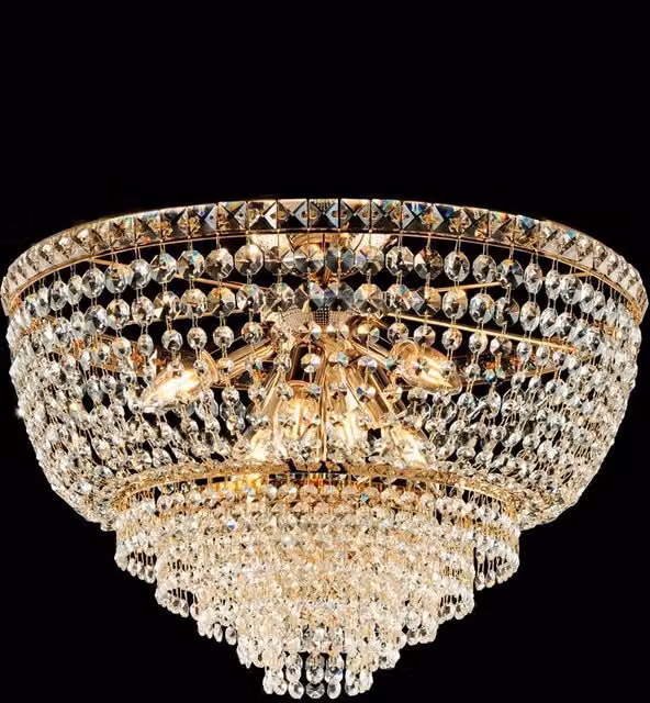 Plafoniera Classica Wagner Metallo Oro E Cristallo 6 Luci E14