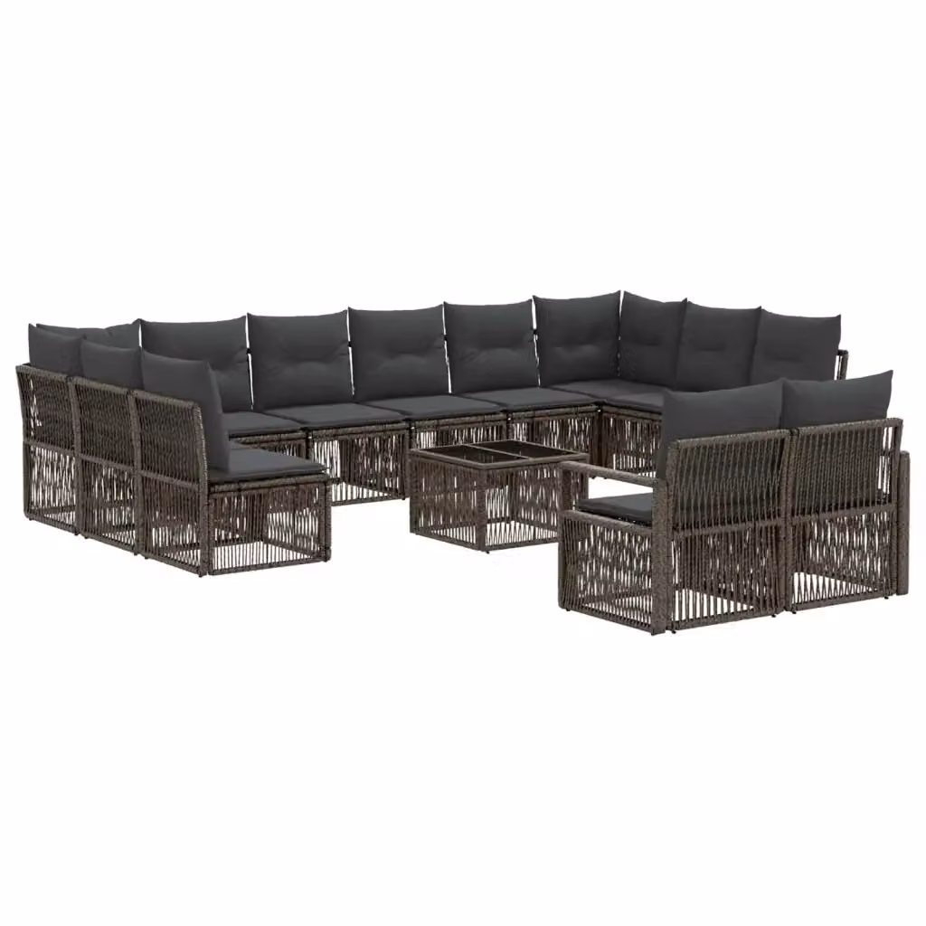 Set Divano da Giardino a Forma di U con Tavolino vidaXL, 13 Pezzi in Polyrattan Grigio con Cuscini Imbottiti e Struttura in Acciaio – 2