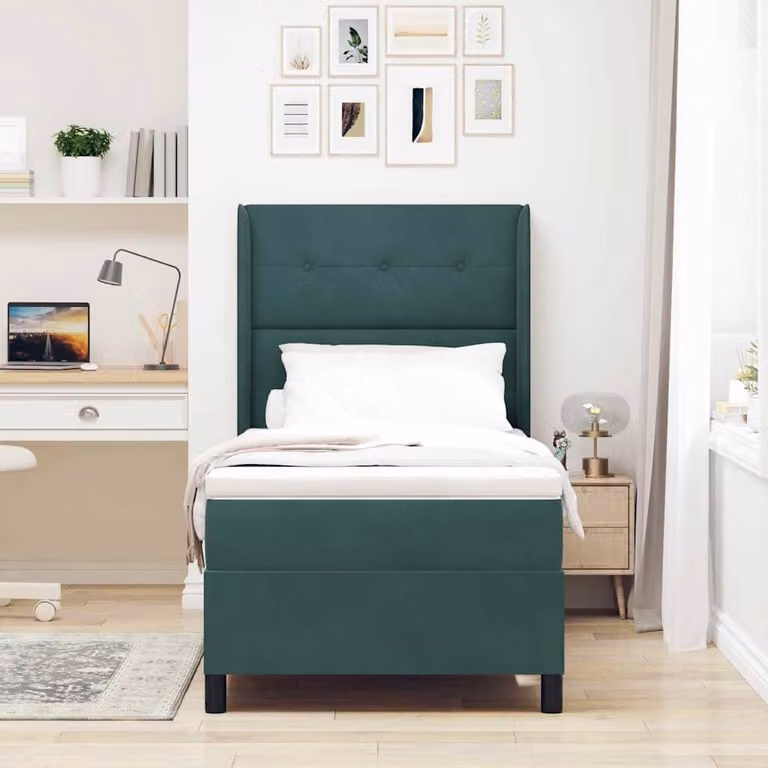 Maison Exclusive - Letto boxspring con testiera verde scuro 90 x 190 cm in velluto
