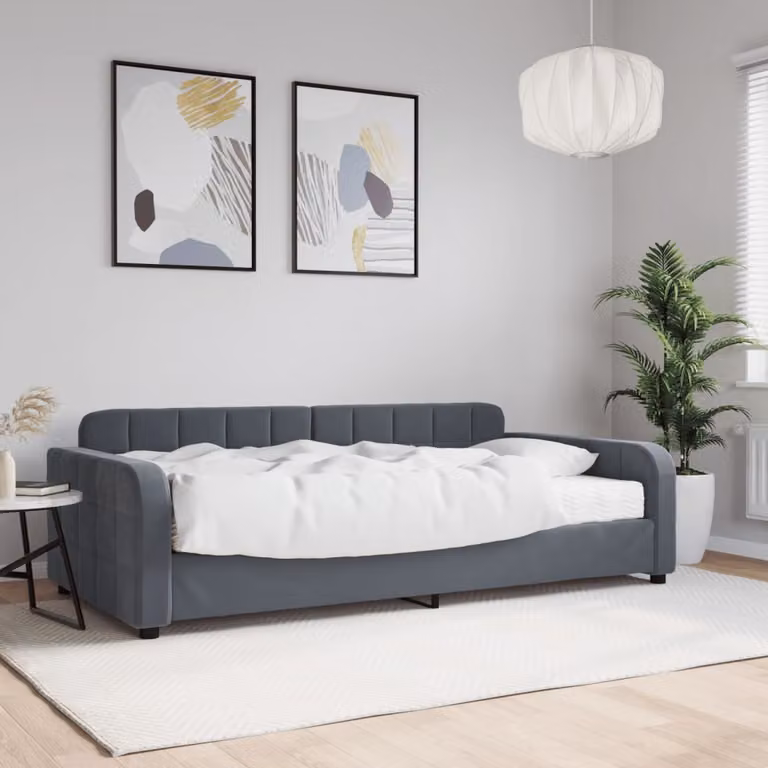 vidaXL Divano Letto in Velluto Grigio con Materasso L/P/H: 223 x 100 x 71 cm