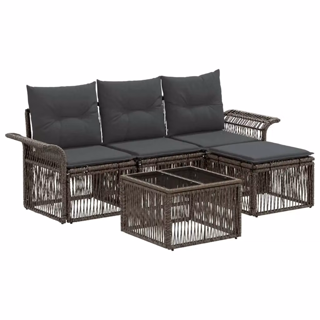 Set Divano da Giardino a L vidaXL Grigio con Tavolino e Pouf in Polyrattan e Acciaio – 2
