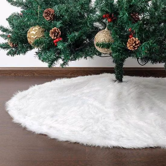Decorazione per albero di Natale in morbido peluche bianco, copertura festiva per albero, telo per albero di Natale (90 cm)