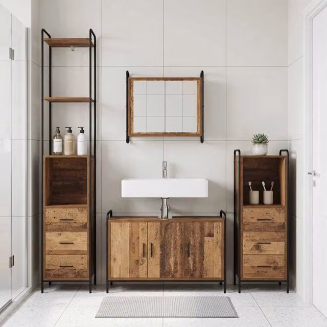 Set di Armadi da Bagno 4 pz Legno antico 40 x 36 x 200,5 cm 3444673