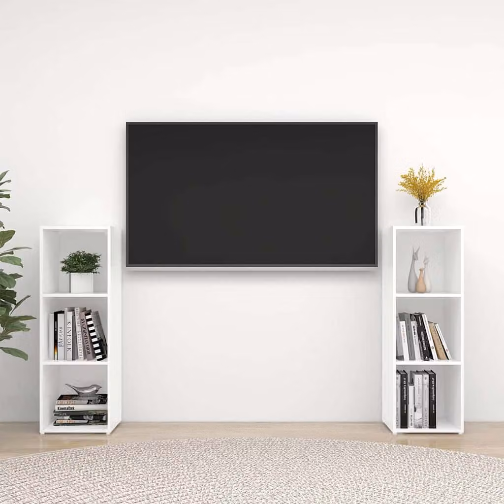 Set di 2 mobili TV vidaXL in legno multistrato bianco stile rustico, L/P/H: 107 x 35 x 37 cm