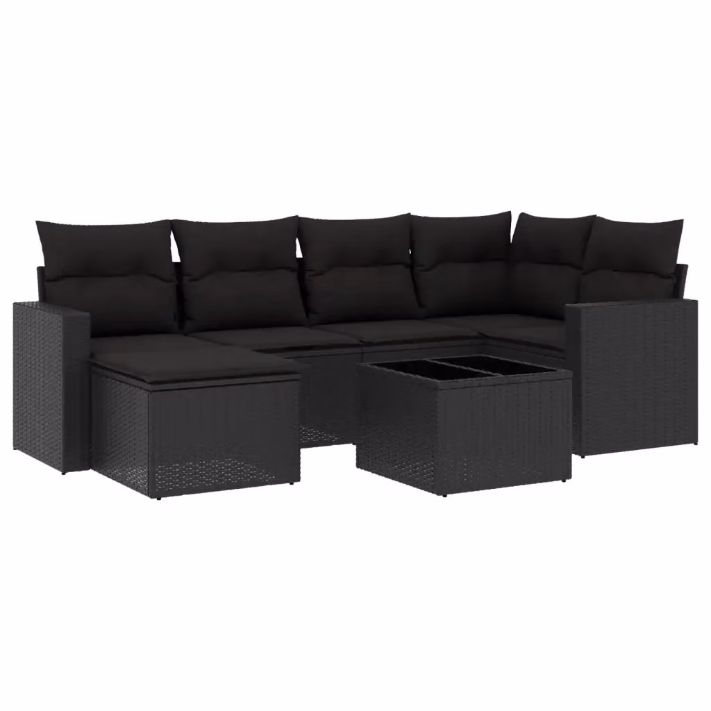 vidaXL Set Divani da Giardino a L con Cuscini 7pz Nero Polyrattan e Telaio in Metallo – 2