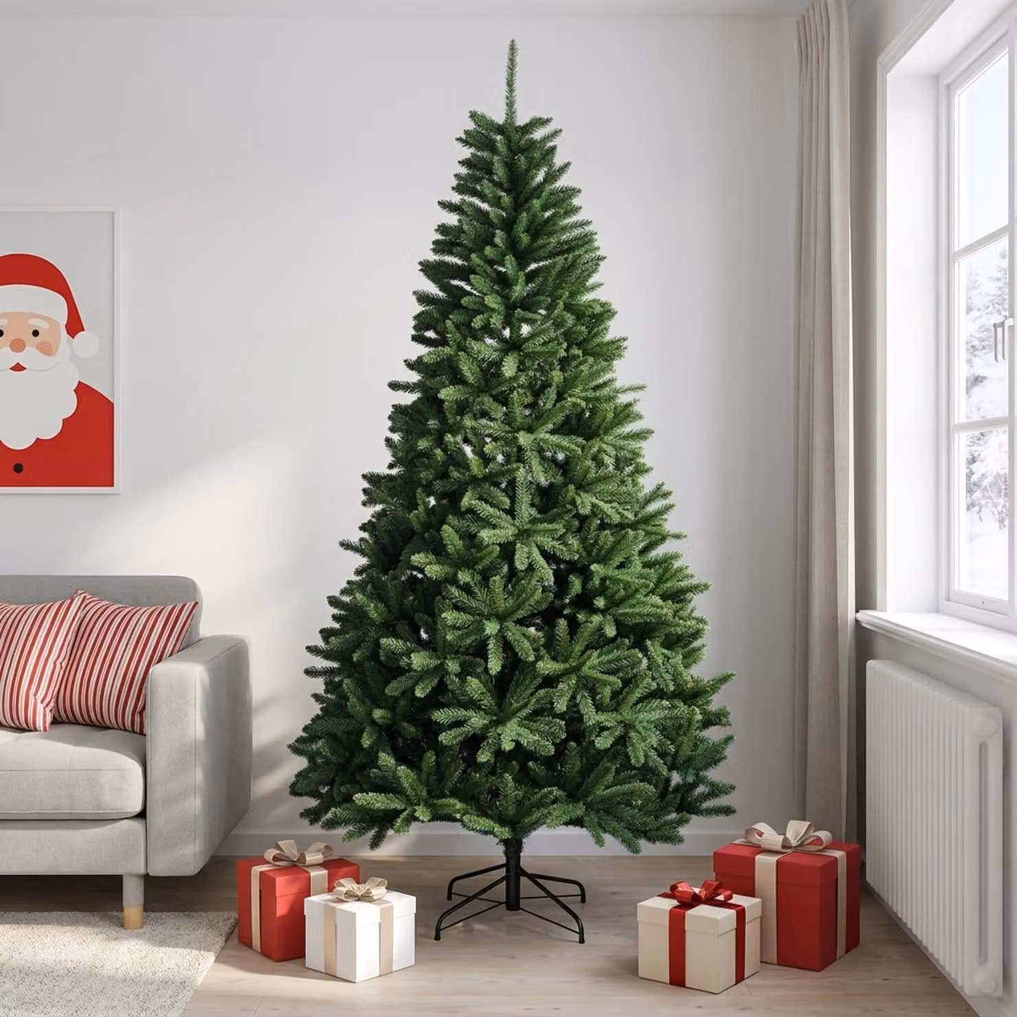Albero di Natale artificiale pieghevole, altezza 240 cm, PVC, colore verde medio